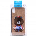 Wholesale Galaxy S9+ (Plus) Design Cloth Stitch Hybrid Case (Brown Bear)